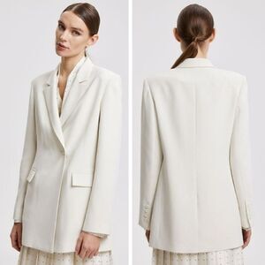 New! Lattelier Single Breasted Longline Midi Suit Jacket Ivory Cream Blazer